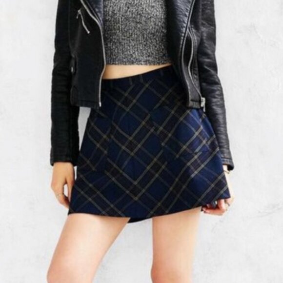 Silence + Noise Dark Blue Plaid Mini Skirt - Picture 2 of 3